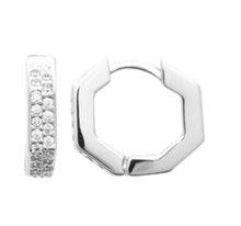 Charger l&#39;image dans la galerie, BOUCLES D&#39;OREILLES Dame créoles octogonales empierrées ARGENT
