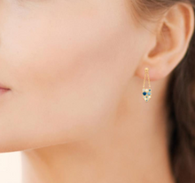 Charger l&#39;image dans la galerie, BOUCLES D OREILLES Femme PLAQUE OR OXYDES BLEUS ET BLANCS
