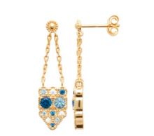 Charger l&#39;image dans la galerie, BOUCLES D OREILLES Femme PLAQUE OR OXYDES BLEUS ET BLANCS
