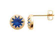 Charger l&#39;image dans la galerie, BOUCLES D&#39;OREILLES Dame clous forme ronde avec cristal bleu  PLAQUE  OR
