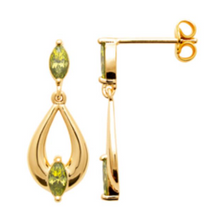 Charger l&#39;image dans la galerie, BOUCLES D&#39;OREILLES Dame pendantes empierrées vertes  PLAQUE  OR
