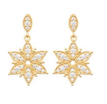 Charger l&#39;image dans la galerie, BOUCLES D&#39;OREILLES Dame pendantes ETOILES empierrées  PLAQUE  OR
