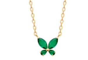 COLLIER Dame papillon oxyde vert Plaqué or