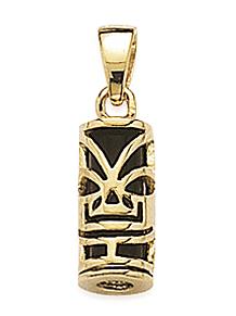PENDENTIF Mixte TIKI imitation ONYX 20 mm PLAQUE OR