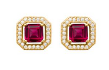 Charger l&#39;image dans la galerie, BOUCLES D&#39;OREILLES Dame puces carrées pierres rouges
