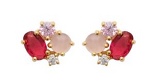 Charger l&#39;image dans la galerie, BOUCLES D&#39;OREILLES Dame puces pierres rouges blancs et roses
