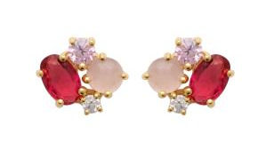 BOUCLES D'OREILLES Dame puces pierres rouges blancs et roses