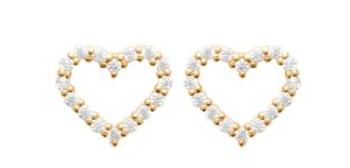 BOUCLES D'OREILLES Dame puces coeur et strass PLAQUE OR