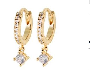 BOUCLES D'OREILLES Dame créoles et pampille strass PLAQUE OR