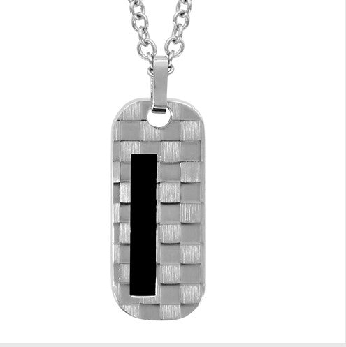 COLLIER Homme Plaque argentée et noire ACIER INOXYDABLE