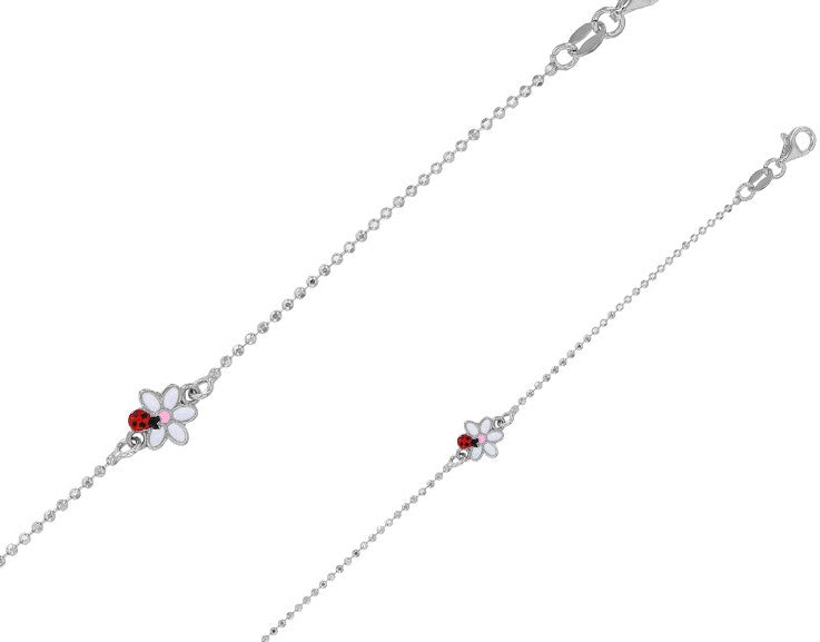 BRACELET Enfant ARGENT 925/100° COCCINELLE ET FLEUR