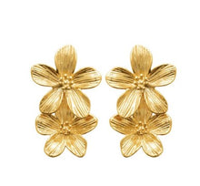 Charger l&#39;image dans la galerie, BOUCLES D&#39;OREILLES Dames pendantes  FLEURS ACIER DORE

