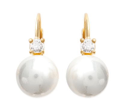 BOUCLES D'OREILLES Dame Dormeuse perles imitation + 1 oxyde PLAQUE OR