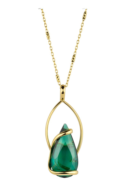 COLLIER Dame   doré  pierre imitation émeraude 