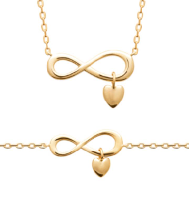 BRACELET Dame infini + pampille  coeur PLAQUE OR