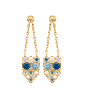 BOUCLES D OREILLES Femme PLAQUE OR OXYDES BLEUS ET BLANCS