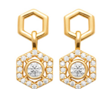 Charger l&#39;image dans la galerie, BOUCLES D&#39;OREILLES Dame pendantes hexagonales empierrées  PLAQUE  OR
