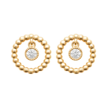 BOUCLES D'OREILLES Dame clous forme ronde empierrée  PLAQUE  OR
