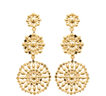 BOUCLES D'OREILLES Dame pendantes avec ronds ajourés  PLAQUE  OR