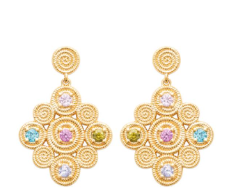BOUCLES D'OREILLES Dame pendantes empierrées multicolores  PLAQUE  OR
