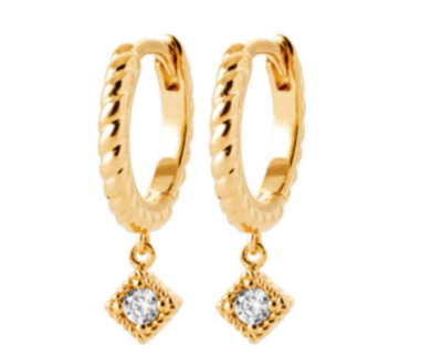 BOUCLES D'OREILLES Dame créoles et pampille empierrées  PLAQUE OR