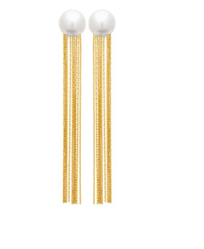 BOUCLES D'OREILLES Dame pendantes perle et fils ACIER DORE INOXYDABLE