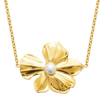 Charger l&#39;image dans la galerie, COLLIER Femme  Motif fleur perle blanche ACIER ET PVD DORE

