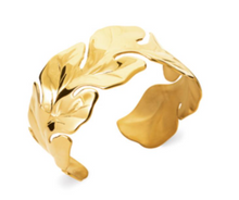 Charger l&#39;image dans la galerie, JONC ouvert Femme ACIER DORE motif feuille
