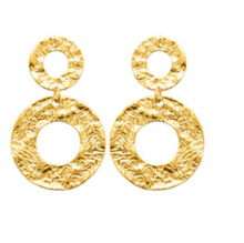 Charger l&#39;image dans la galerie, BOUCLES D&#39;OREILLES Dame pendentifs 2 ronds ACIER DORE INOXYDABLE
