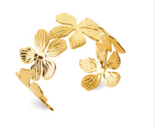 Charger l&#39;image dans la galerie, JONC ouvert Femme ACIER DORE motif fleur
