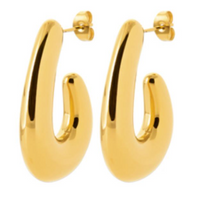 Charger l&#39;image dans la galerie, BOUCLES D&#39;OREILLES Dame 1/2 créole bombée ACIER DORE INOXYDABLE
