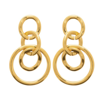 BOUCLES D'OREILLES Dames pendantes 4 anneaux acier doré