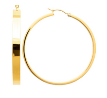 Charger l&#39;image dans la galerie, BOUCLES D&#39;OREILLES Dame Créoles fil plat ACIER DORE INOXYDABLE
