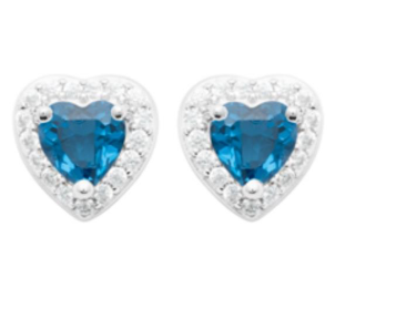 PUCE D OREILLES Femme MOTIF COEUR ARGENT RHODIE OXYDES BLEU
