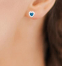 Charger l&#39;image dans la galerie, PUCE D OREILLES Femme MOTIF COEUR ARGENT RHODIE OXYDES BLEU
