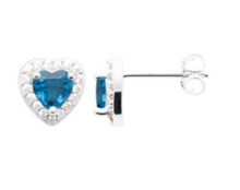 Charger l&#39;image dans la galerie, PUCE D OREILLES Femme MOTIF COEUR ARGENT RHODIE OXYDES BLEU
