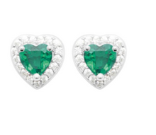 Charger l&#39;image dans la galerie, PUCE D OREILLES Femme MOTIF COEUR ARGENT RHODIE OXYDE VERT
