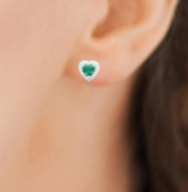 Charger l&#39;image dans la galerie, PUCE D OREILLES Femme MOTIF COEUR ARGENT RHODIE OXYDE VERT

