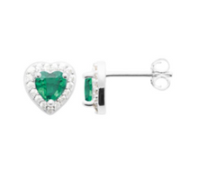 Charger l&#39;image dans la galerie, PUCE D OREILLES Femme MOTIF COEUR ARGENT RHODIE OXYDE VERT
