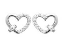 Charger l&#39;image dans la galerie, PUCE D OREILLES Femme MOTIF COEUR ARGENT RHODIE ajouré OXYDES
