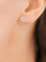 Charger l&#39;image dans la galerie, PUCE D OREILLES Femme MOTIF COEUR ARGENT RHODIE ajouré OXYDES
