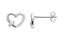 Charger l&#39;image dans la galerie, PUCE D OREILLES Femme MOTIF COEUR ARGENT RHODIE ajouré OXYDES
