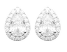 Charger l&#39;image dans la galerie, PUCE D OREILLES Femme ARGENT RHODIE OXYDE BLANC goutte + entourage
