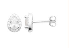 Charger l&#39;image dans la galerie, PUCE D OREILLES Femme ARGENT RHODIE OXYDE BLANC goutte + entourage
