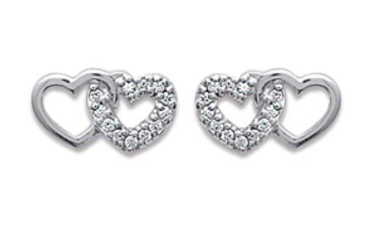 PUCE D OREILLES Femme MOTIF COEURS ENLACES ARGENT RHODIE OXYDES