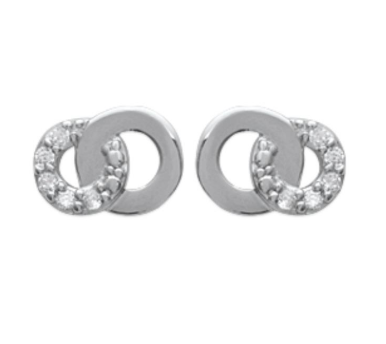 PUCE D OREILLES Femme MOTIF 2 CERCLES ENLACES ARGENT RHODIE OXYDES
