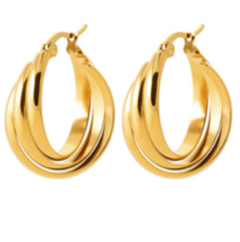 BOUCLES D'OREILLES Dame Créoles  ACIER DORE INOXYDABLE torsadées