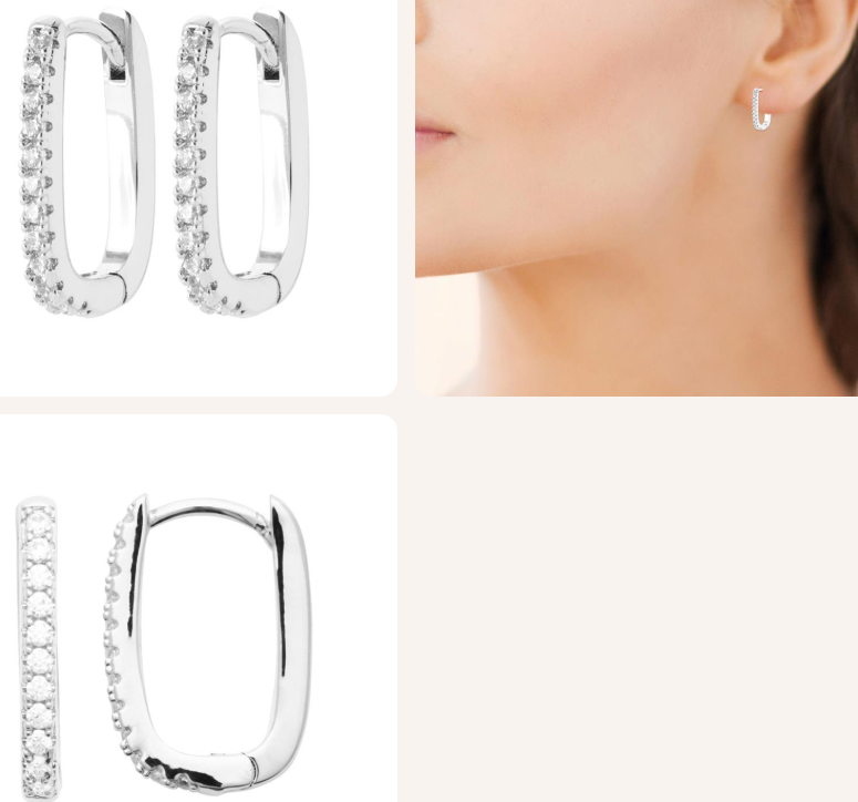 BOUCLES D'OREILLES Dame créoles rectangulaires et oxydes blancs  ARGENT RHODIE