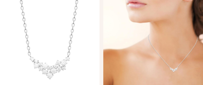 COLLIER Dame forme en V oxydes blancs ARGENT RHODIE