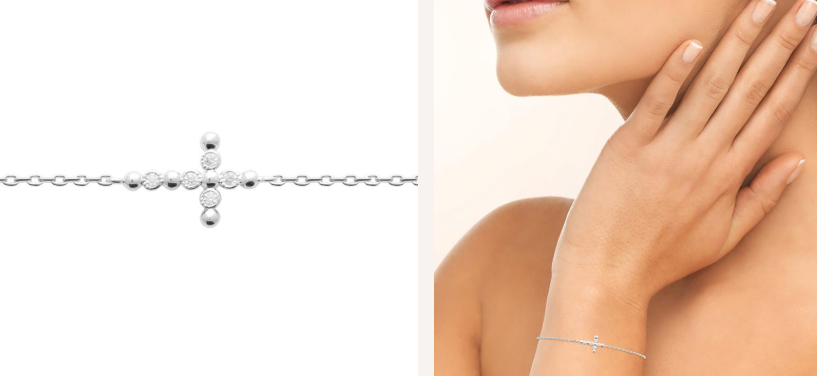 BRACELET Dame croix empierrée ARGENT RHODIE